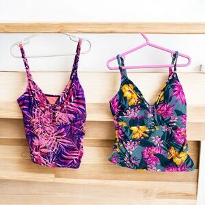 Tropical Floral Women's Swim Camisole - Pink and Green